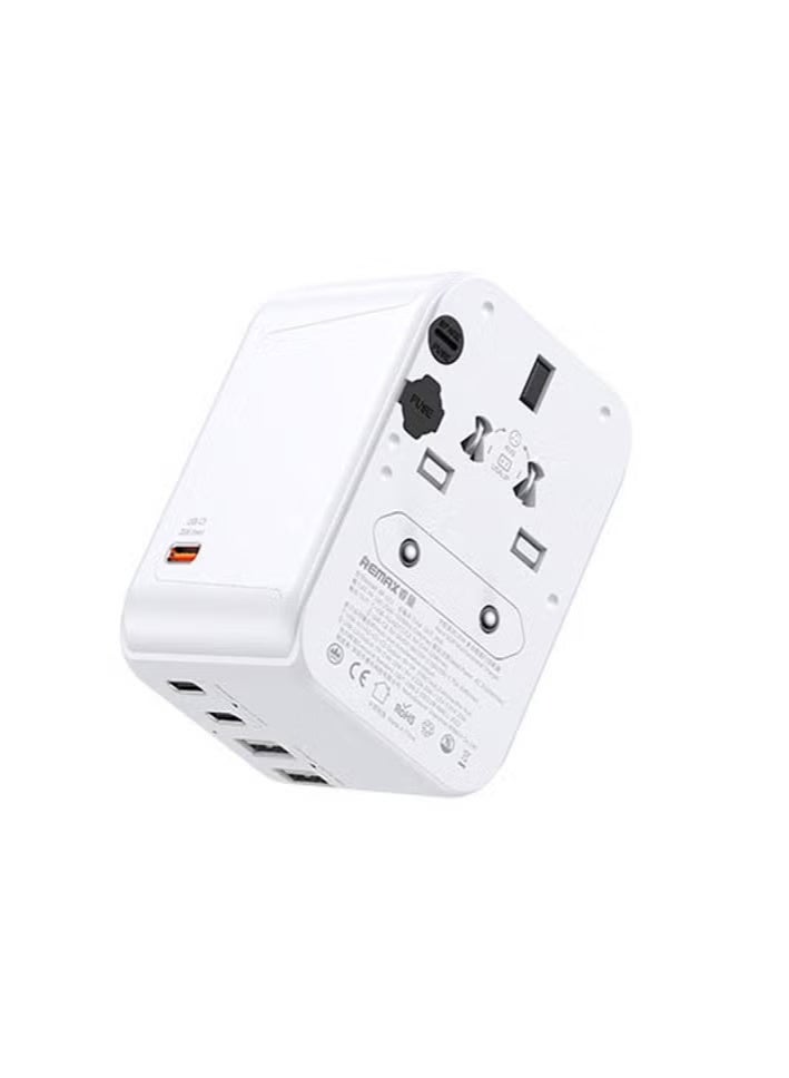 ريماكس محول سفر عالمي GaN متعدد المنافذ 35 وات / 3 منافذ من النوع C / 2 منفذ USB-A / شحن سريع / شحن سريع / آمن للاستخدام / مضاد للحرارة / مقبس من قطعة واحدة لأكثر من 200 دولة / منطقة، تقنية GaN حقيقية 35 وات، متوافق مع أجهزة Apple Samsung وما إلى ذلك وأجهزة الكمبيوتر المحمولة اللوحية باللون الأبيض - Image 3