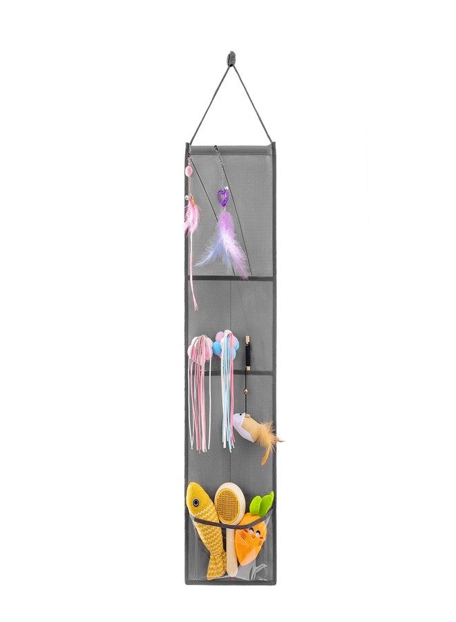 TEMUORG Hanging Cat Wand Holder and Kitten Stick Toy Storage Bag - Accessories Organizer for Indoor Cats (Fabric Pockets) - Image 1
