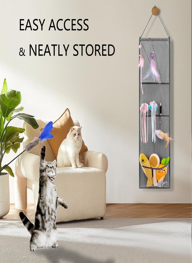 TEMUORG Hanging Cat Wand Holder and Kitten Stick Toy Storage Bag - Accessories Organizer for Indoor Cats (Fabric Pockets) - Image 3