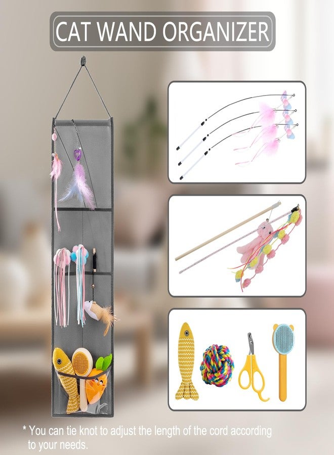 TEMUORG Hanging Cat Wand Holder and Kitten Stick Toy Storage Bag - Accessories Organizer for Indoor Cats (Fabric Pockets) - Image 2