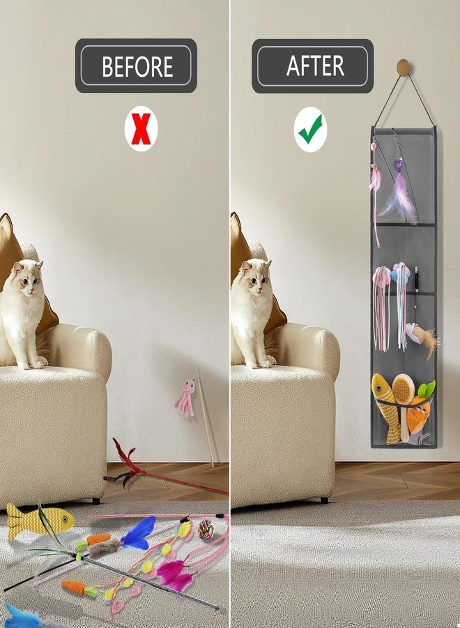 TEMUORG Hanging Cat Wand Holder and Kitten Stick Toy Storage Bag - Accessories Organizer for Indoor Cats (Fabric Pockets) - Image 5