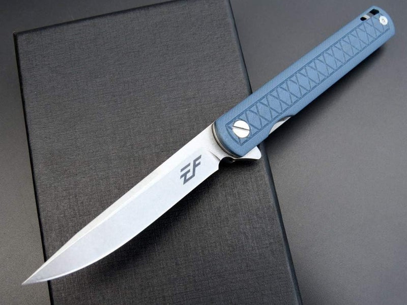 Eafengrow EF16 Folding Knife Flipper Ball Bearing Point D2 Blade G10 Handle with Pocket Clip Everday Carry Pocket Knife Liner Lock Camping Tactical Outdoor Multitool (Gray Blue) - Image 3
