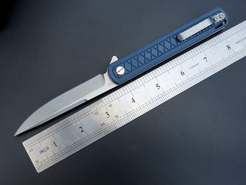 Eafengrow EF16 Folding Knife Flipper Ball Bearing Point D2 Blade G10 Handle with Pocket Clip Everday Carry Pocket Knife Liner Lock Camping Tactical Outdoor Multitool (Gray Blue) - Image 2