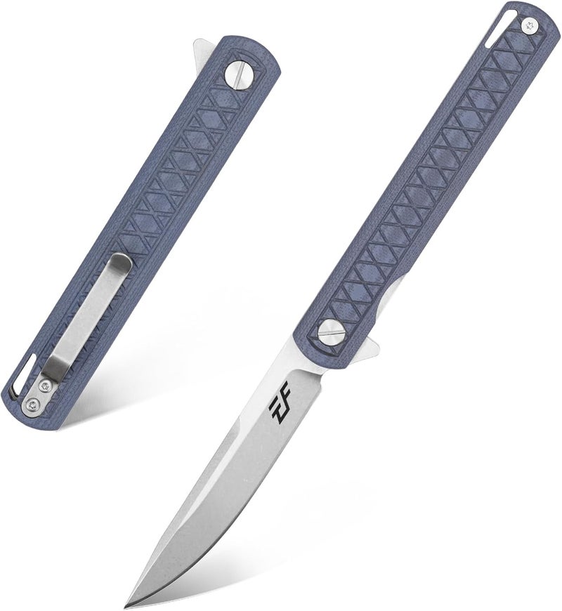Eafengrow EF16 Folding Knife Flipper Ball Bearing Point D2 Blade G10 Handle with Pocket Clip Everday Carry Pocket Knife Liner Lock Camping Tactical Outdoor Multitool (Gray Blue) - Image 1
