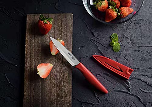 VITUER Paring knife, 4PCS Paring knives (4 Knives and 4 Knife cover), 4 Inch Peeling Knife, Fruit and Vegetable Knife, Ultra Sharp Kitchen Knives, German Steel, PP Plastic Handle - Image 3