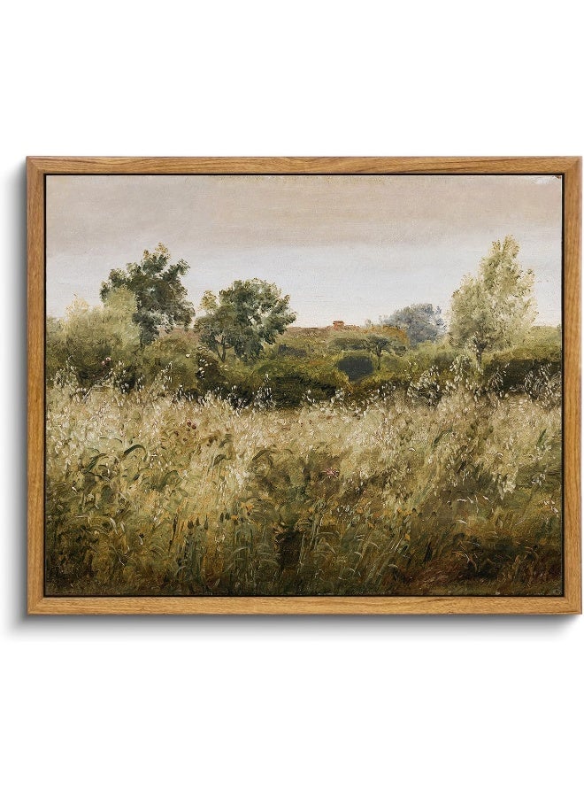 KBKBART Framed Canvas Wall Art, Vintage Meadow Landscape Wall Art Prints, Retro Country Wildflower Field Farmhouse Wall Decor Ready To Hang for Bedroom, Bathroom, Living Room, Kitchen, Vintage Room - Image 1