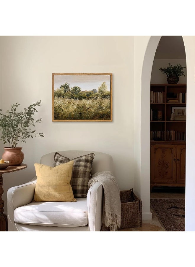 KBKBART Framed Canvas Wall Art, Vintage Meadow Landscape Wall Art Prints, Retro Country Wildflower Field Farmhouse Wall Decor Ready To Hang for Bedroom, Bathroom, Living Room, Kitchen, Vintage Room - Image 5
