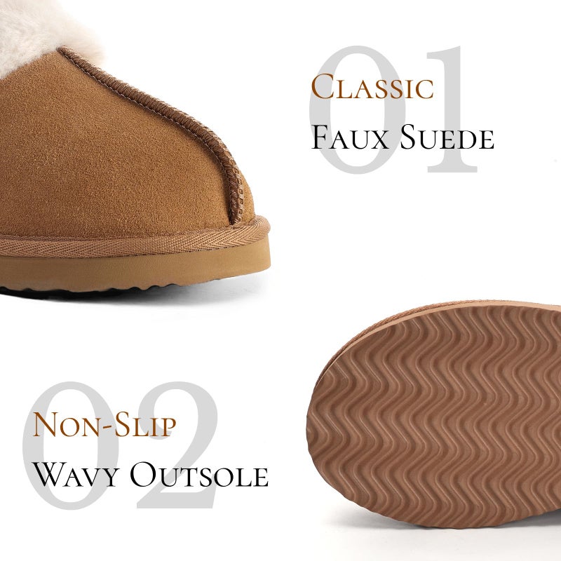 OOW Fuzzy Slippers for Women Cozy Faux Fur House Shoes Winter Warm Memory Foam Slippers for Indoor and Outdoor Wide Chestnut Size 9 - Image 4