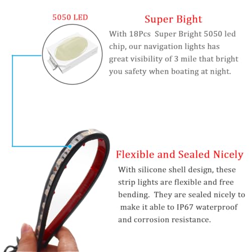 Boaton Marine Boat Led Navigation Lights, Night Fishing Lights, No Drilling Install Deck Lights Courtesy Lights Interior Lights For Pontoon Boat Bass Boat Jon Boat Jet Ski Kayak - Image 3