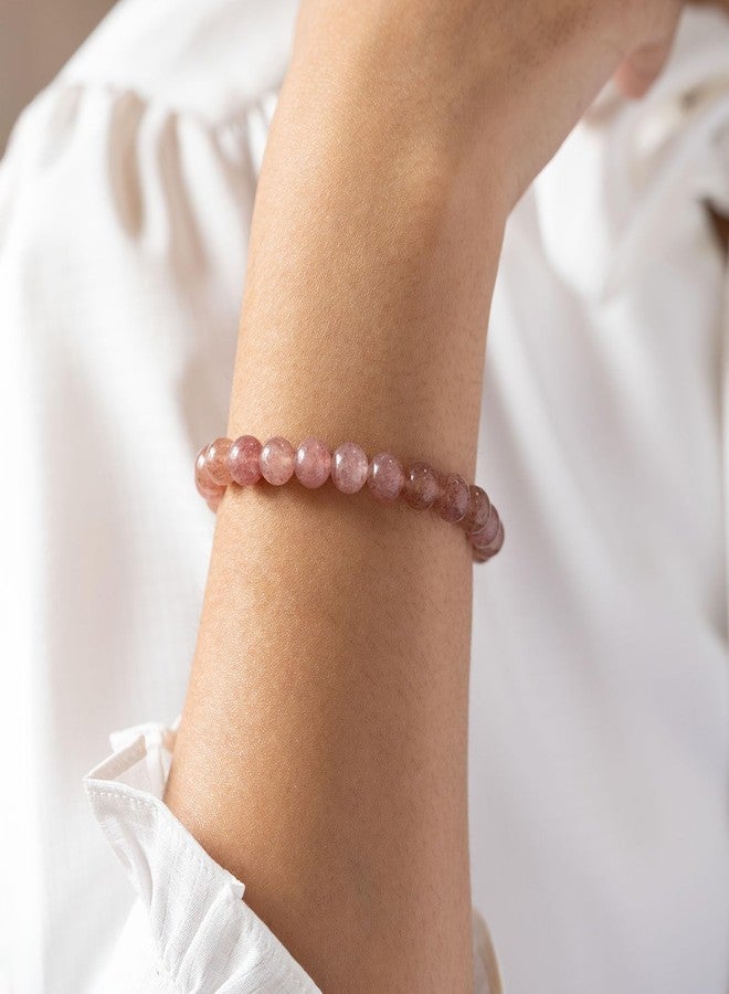 Mesmerize Elastic Natural Stone Bracelet for Men & Women | Authentic Healing Crystal Beads for Balance, Positivity & Energy | Handcrafted Stretch Fit Bracelet for Meditation | Lab-Tested Certificate & 6-Month Warranty Included. (Strawberry Quartz, S) - Image 3