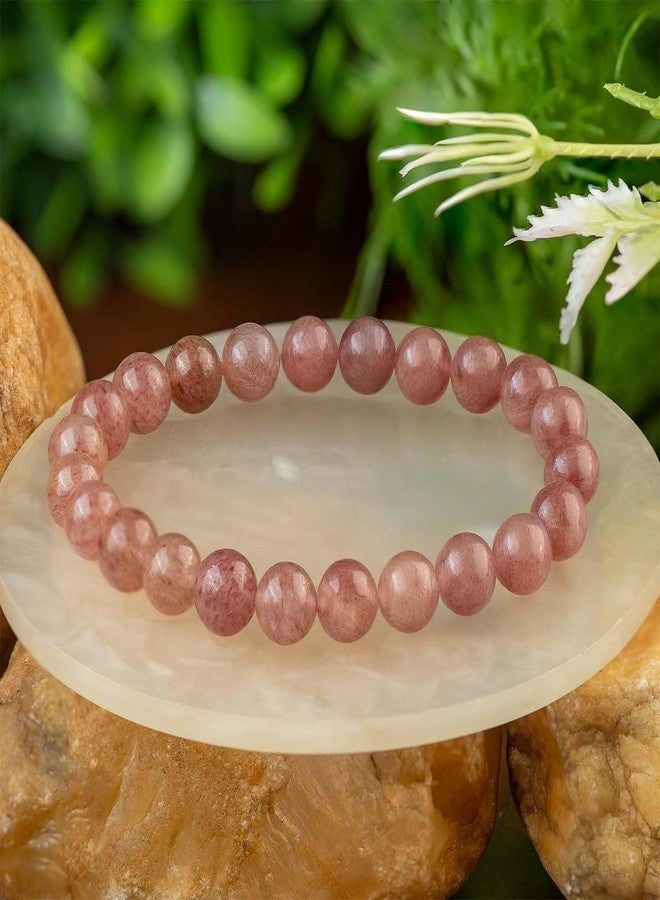 Mesmerize Elastic Natural Stone Bracelet for Men & Women | Authentic Healing Crystal Beads for Balance, Positivity & Energy | Handcrafted Stretch Fit Bracelet for Meditation | Lab-Tested Certificate & 6-Month Warranty Included. (Strawberry Quartz, S) - Image 2