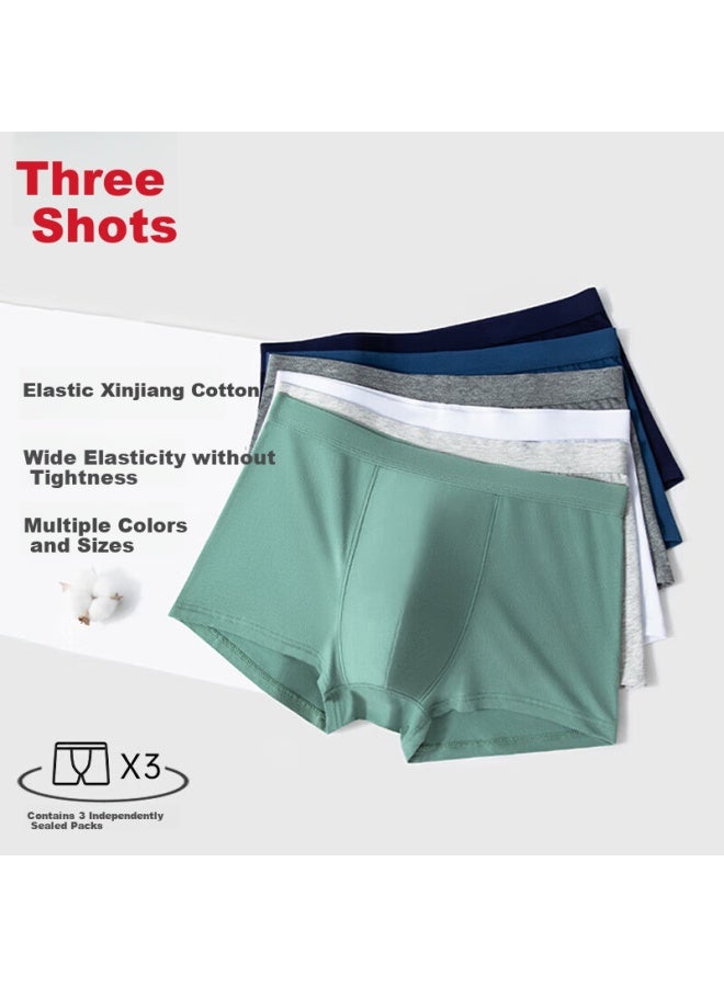 Threegun Men's Underwear Xinjiang Cotton Antibacterial Elastic Breathable Boxer Briefs Men's Flat Angle Underwear 3-pack - Image 1
