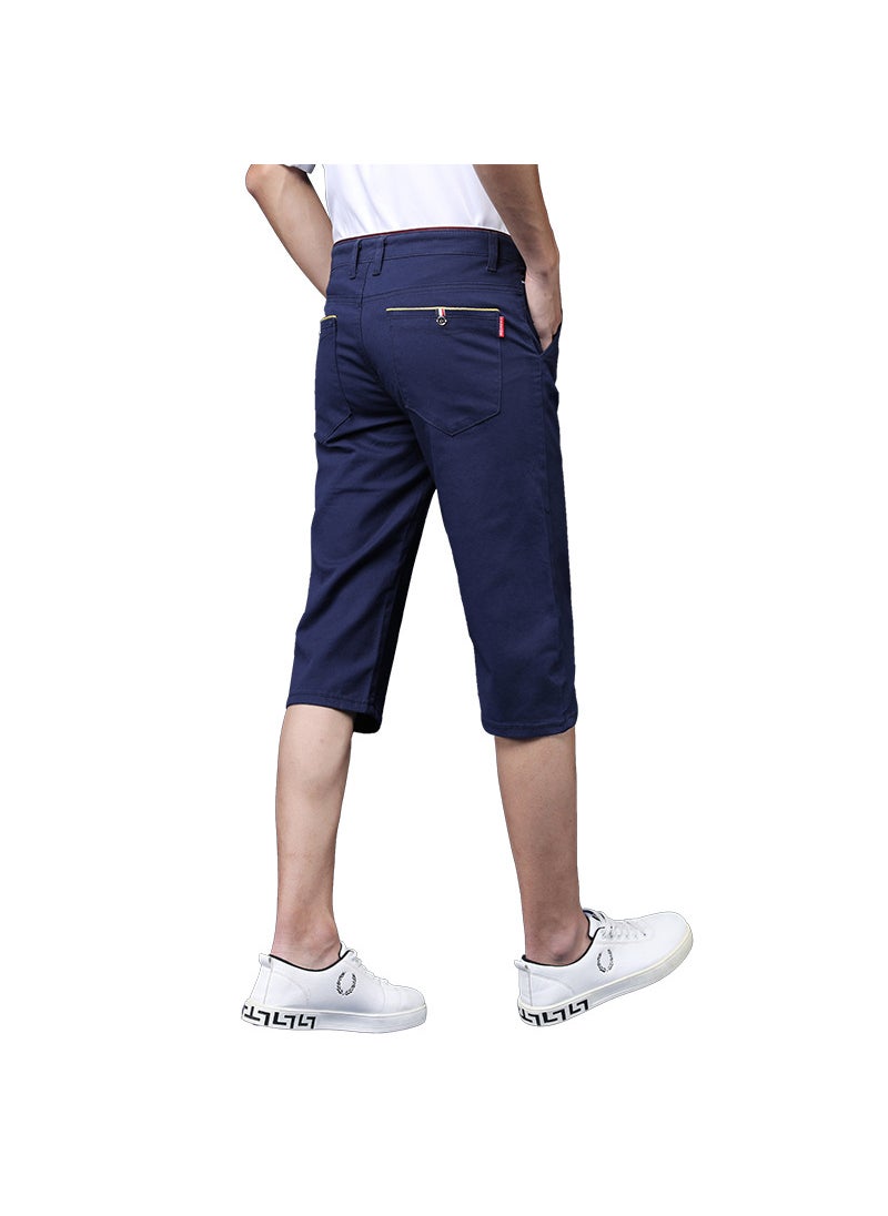 Generic - Casual Shorts Men Elastic Four Seasons Classic 7-pants Multi-color Straight Cylinder Design Suitable Young Men 986 sapphire blue 7 points - Image 1