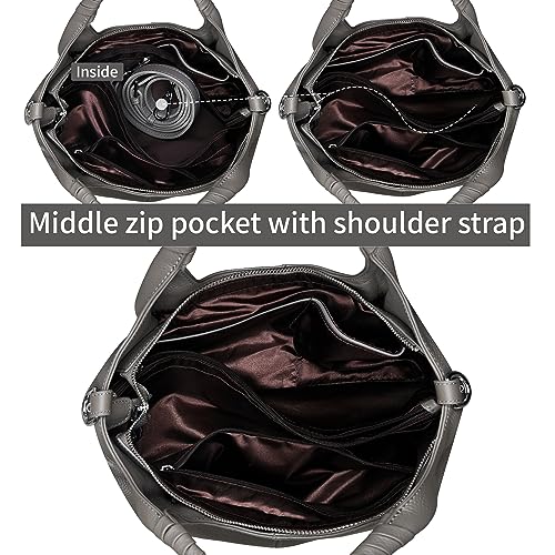 Iswee Genuine Leather Purses for Women Designer Shoulder Bag Gray Crossbody Handbags Top Handle Purse Satchel Bag(Gray) - Image 5