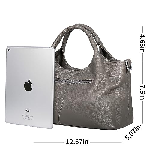Iswee Genuine Leather Purses for Women Designer Shoulder Bag Gray Crossbody Handbags Top Handle Purse Satchel Bag(Gray) - Image 4