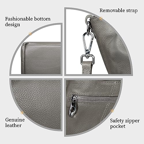 Iswee Genuine Leather Purses for Women Designer Shoulder Bag Gray Crossbody Handbags Top Handle Purse Satchel Bag(Gray) - Image 3