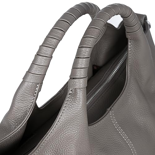Iswee Genuine Leather Purses for Women Designer Shoulder Bag Gray Crossbody Handbags Top Handle Purse Satchel Bag(Gray) - Image 2