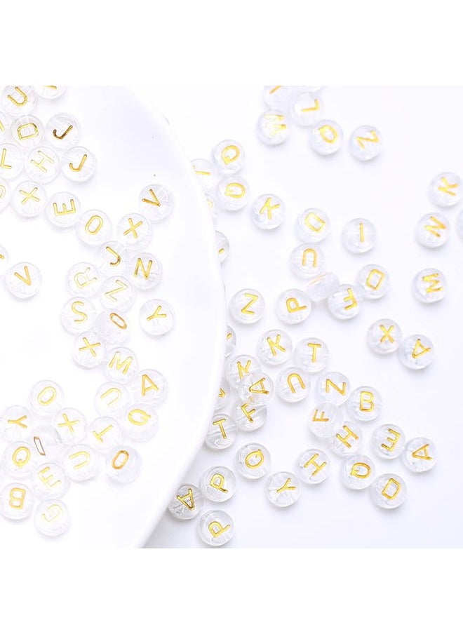HERZWILD - 1000pcs Transparent Letter Beads Gold Alphabet Bead Acrylic Letters A-Z Beads Flat Round Transparent Craft Bead 4*7mm for Jewelry Making Friendship Bracelet Holiday Decorations(47 clear-gold) - Image 1