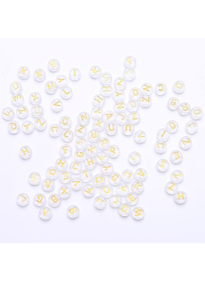 HERZWILD - 1000pcs Transparent Letter Beads Gold Alphabet Bead Acrylic Letters A-Z Beads Flat Round Transparent Craft Bead 4*7mm for Jewelry Making Friendship Bracelet Holiday Decorations(47 clear-gold) - Image 1