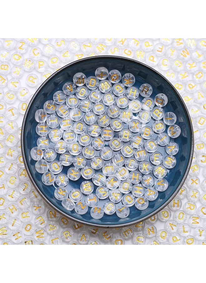 HERZWILD - 1000pcs Transparent Letter Beads Gold Alphabet Bead Acrylic Letters A-Z Beads Flat Round Transparent Craft Bead 4*7mm for Jewelry Making Friendship Bracelet Holiday Decorations(47 clear-gold) - Image 1