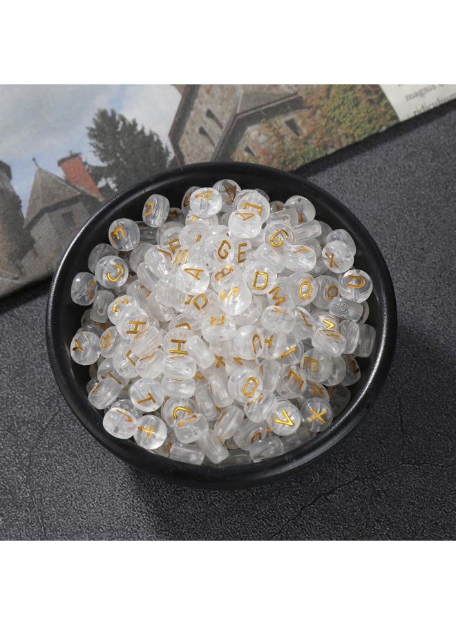 HERZWILD - 1000pcs Transparent Letter Beads Gold Alphabet Bead Acrylic Letters A-Z Beads Flat Round Transparent Craft Bead 4*7mm for Jewelry Making Friendship Bracelet Holiday Decorations(47 clear-gold) - Image 1