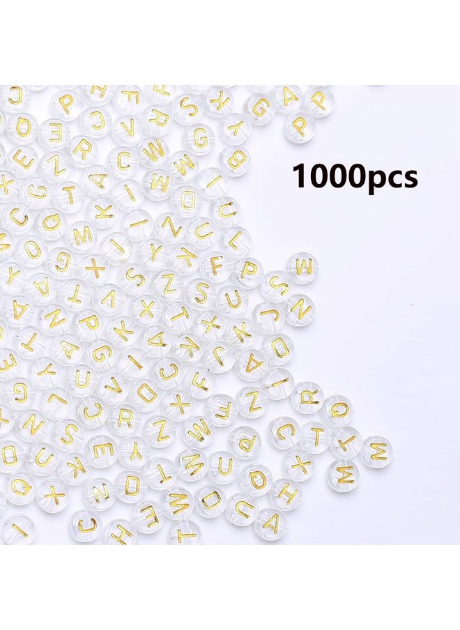 HERZWILD - 1000pcs Transparent Letter Beads Gold Alphabet Bead Acrylic Letters A-Z Beads Flat Round Transparent Craft Bead 4*7mm for Jewelry Making Friendship Bracelet Holiday Decorations(47 clear-gold) - Image 1
