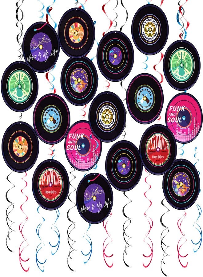 AimtoHome Rock and Roll Record Party Hanging Swirls, 48 Pcs, Music Theme Disco Party Decorations, Vinyl Record Design for 90s Or 50s Style Rock Music Dj Party Supplies, Black and Multicolor - Image 1