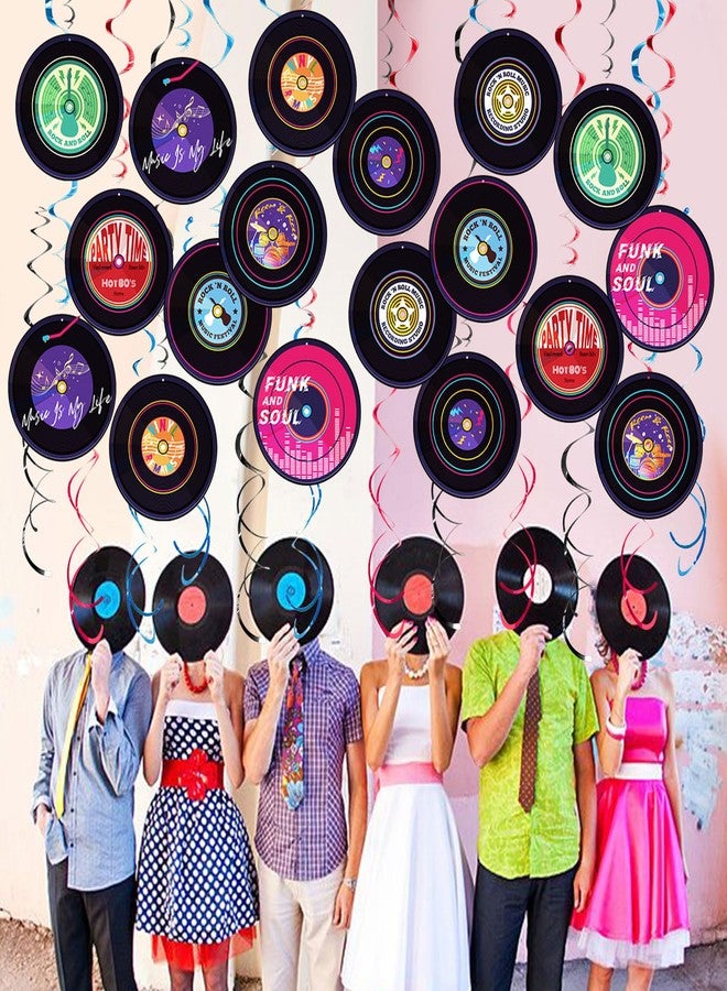 AimtoHome Rock and Roll Record Party Hanging Swirls, 48 Pcs, Music Theme Disco Party Decorations, Vinyl Record Design for 90s Or 50s Style Rock Music Dj Party Supplies, Black and Multicolor - Image 3