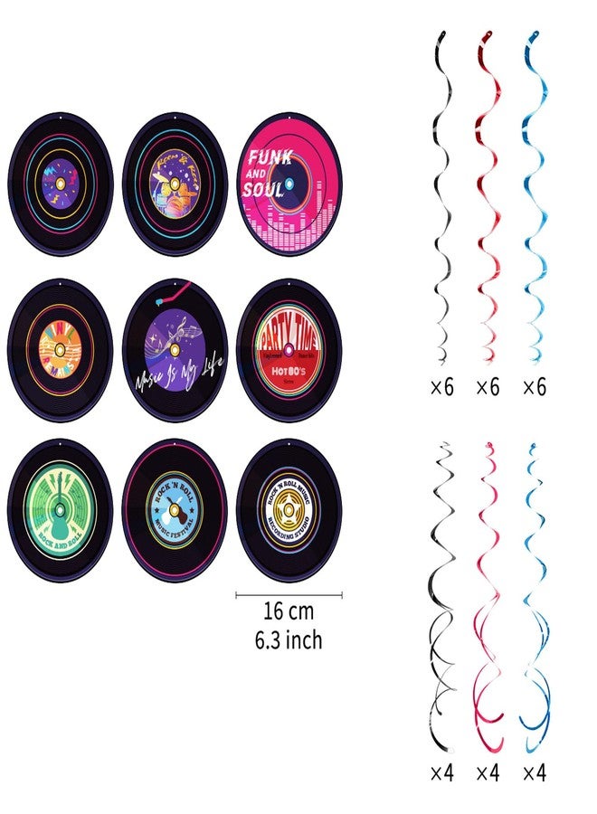 AimtoHome Rock and Roll Record Party Hanging Swirls, 48 Pcs, Music Theme Disco Party Decorations, Vinyl Record Design for 90s Or 50s Style Rock Music Dj Party Supplies, Black and Multicolor - Image 2