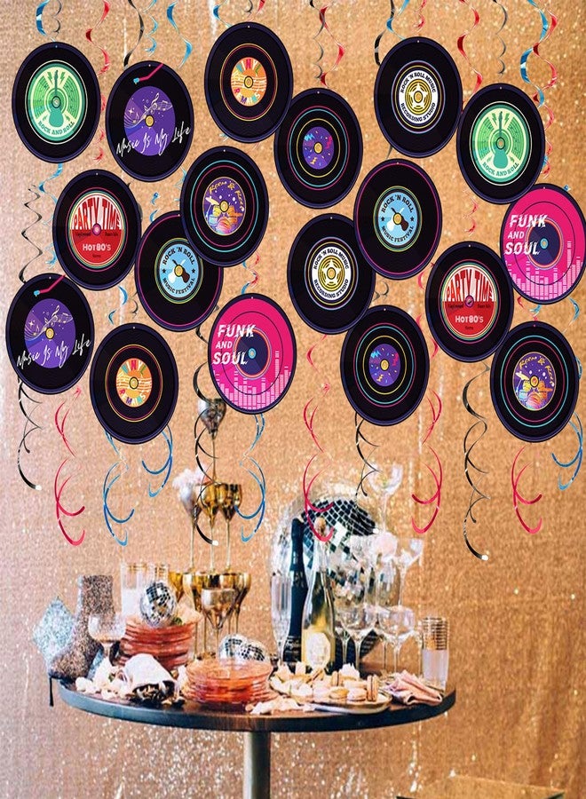 AimtoHome Rock and Roll Record Party Hanging Swirls, 48 Pcs, Music Theme Disco Party Decorations, Vinyl Record Design for 90s Or 50s Style Rock Music Dj Party Supplies, Black and Multicolor - Image 4