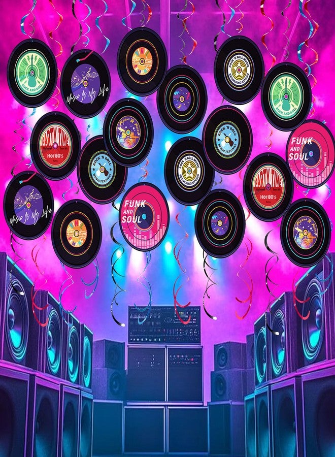 AimtoHome Rock and Roll Record Party Hanging Swirls, 48 Pcs, Music Theme Disco Party Decorations, Vinyl Record Design for 90s Or 50s Style Rock Music Dj Party Supplies, Black and Multicolor - Image 5