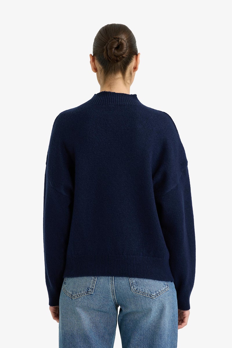 DeFacto Blue Woman Oversize Fit Half Turtleneck Knitwear Pullover Casual - Image 5