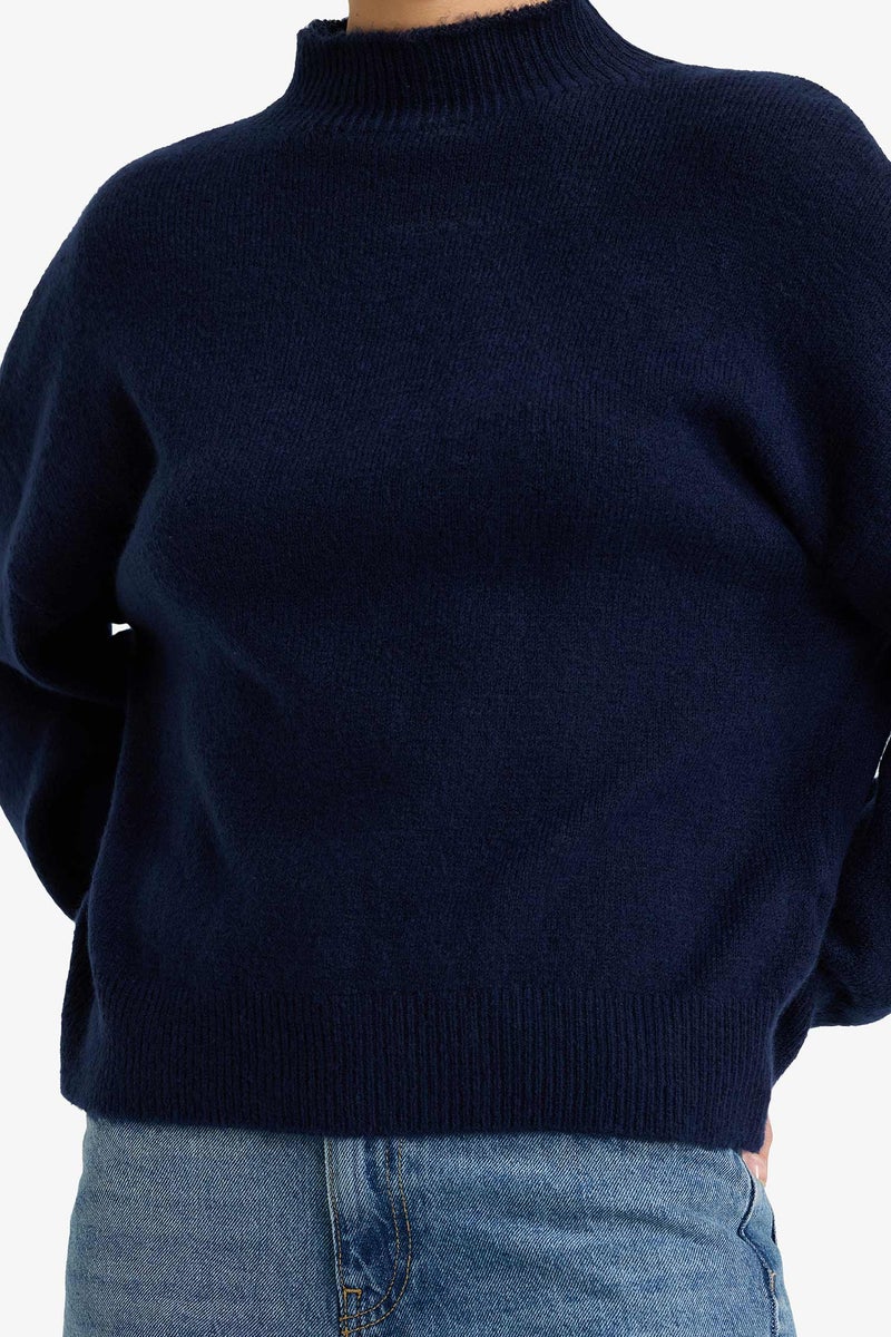 DeFacto Blue Woman Oversize Fit Half Turtleneck Knitwear Pullover Casual - Image 4