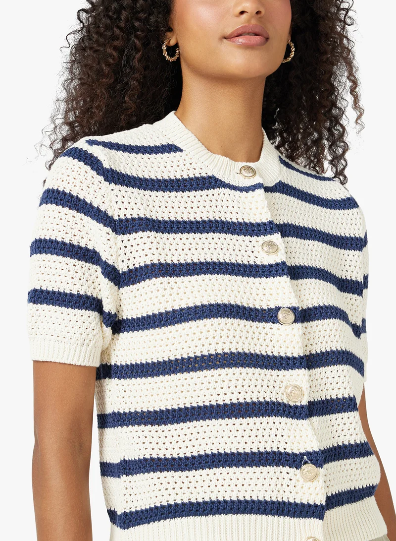 Ginger Knitted Stripe Sweater with Gold Accent