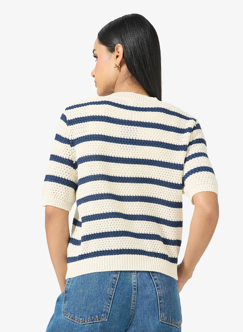 Ginger Knitted Stripe Sweater with Gold Accent