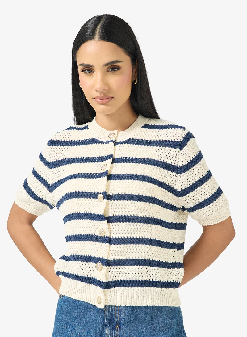 Ginger Knitted Stripe Sweater with Gold Accent