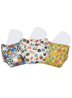 Chinmay Kids Combo Of Printed Cloth Diaperreusable Washable Adjustable Snap Buttons Cloth Diaper For Babies (0 36 Months) With Wet Free Insert Pads (Pack Of 3) (Greywhiteyellow)  - Image 1