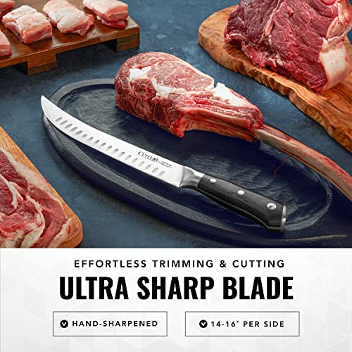 Cutluxe Butcher Knife – 10″ Cimeter Breaking Knife, Razor Sharp Forged High Carbon German Steel, Full Tang Meat Carving Knife, Ergonomic Handle Design – Artisan Series - Image 3