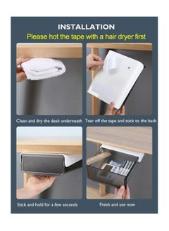 Excefore 1 Self-Adhesive Under Desk Drawer Slide Out, Add Under Desk Drawer, Under Desk Drawer, Office Organizer and Storage Drawer Under Mount Black  - Image 4