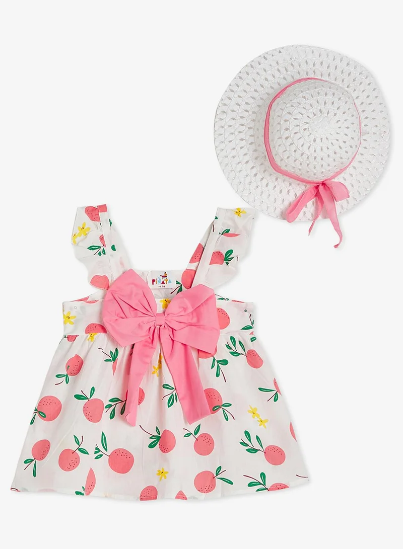 Pinata Printed Pink Bow Detail Summer Dress