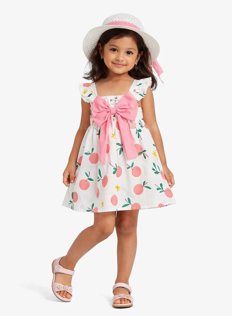 Pinata Printed Pink Bow Detail Summer Dress
