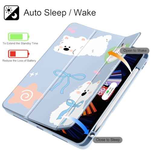 May Chen for iPad Pro 11 inch M2 4th Generation 2022, iPad Pro 11 3rd/2nd/1st Gen, Case with Transparent Shockproof Back Cover [Built-in Pencil Holder, Auto Sleep/Wake, Cute Puppy - Image 3