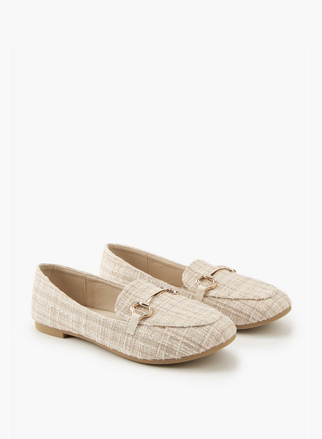 Flora Bella By Shoexpress Textured Slip-On Loafers with Metallic Accent - Image 2
