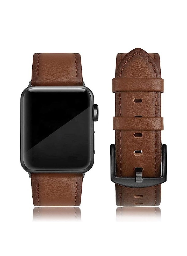 Generic - Brown Leather Replacement Band for Apple Watch Series 1/2/3/4 Series 42/44/45/49 - Image 1