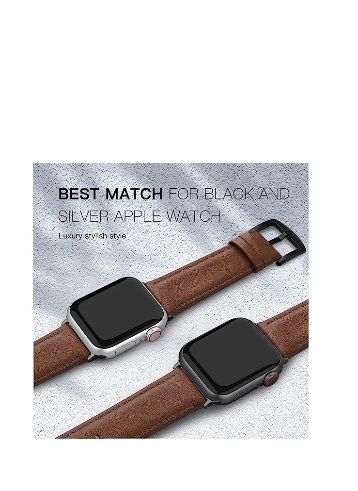 Generic - Brown Leather Replacement Band for Apple Watch Series 1/2/3/4 Series 42/44/45/49 - Image 1