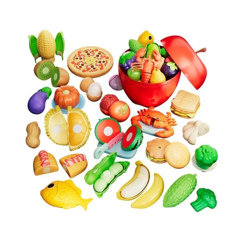 Bluejw Educational Kitchen Toys Set: PVC Artificial Fruits & Vegetables, Kids Pretend Play Food for Preschool Learning - Image 2