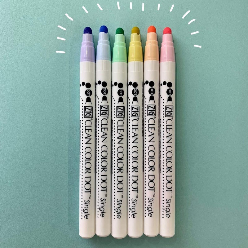Kuretake CLEAN COLOR DOT Single Mild 6 colors set, Flexible dot tip marker, for Journals, Crafts, Illustration, Lettering, Planners, Made in Japan - Image 2