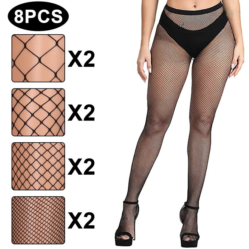 Buauty 8 PCS Black Fishnet Stockings For Women, Thigh Hight Fishnet Tights, Ladies Fish Net Tights Plus Size One Size Fit All - Image 2