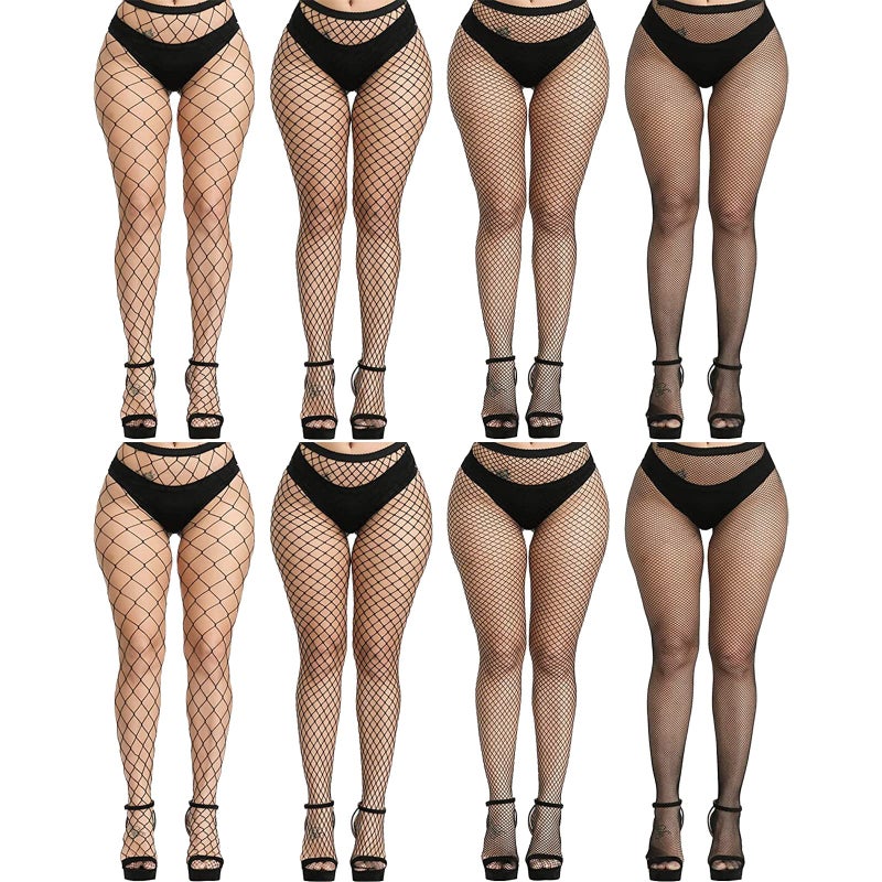Buauty 8 PCS Black Fishnet Stockings For Women, Thigh Hight Fishnet Tights, Ladies Fish Net Tights Plus Size One Size Fit All - Image 1