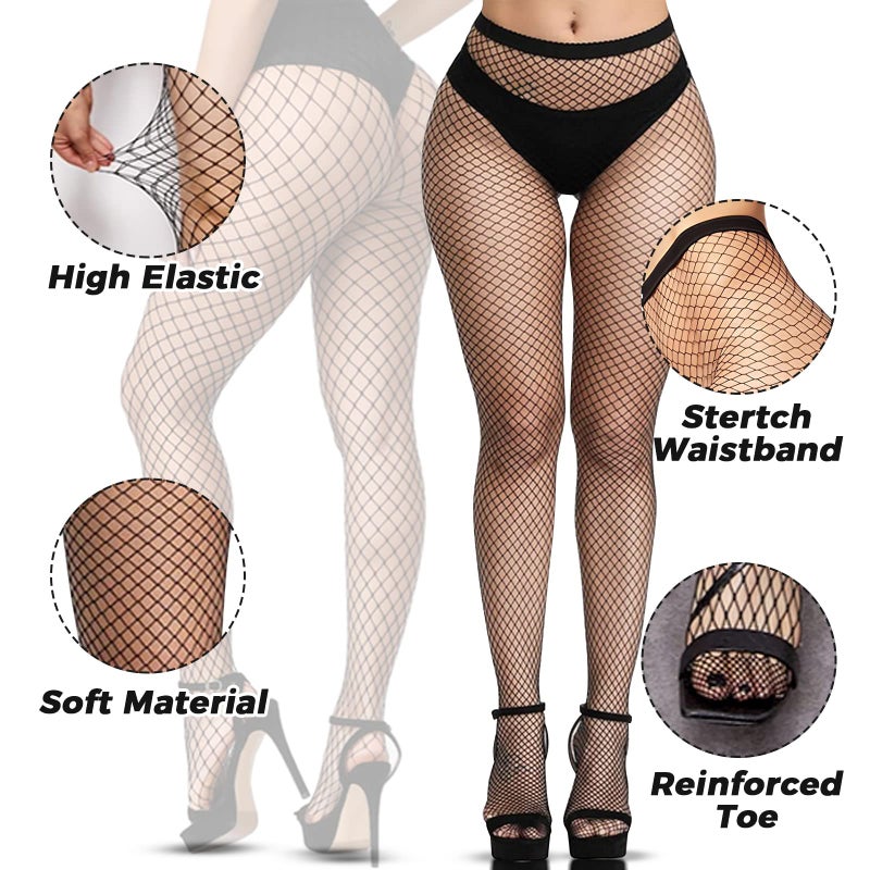 Buauty 8 PCS Black Fishnet Stockings For Women, Thigh Hight Fishnet Tights, Ladies Fish Net Tights Plus Size One Size Fit All - Image 3